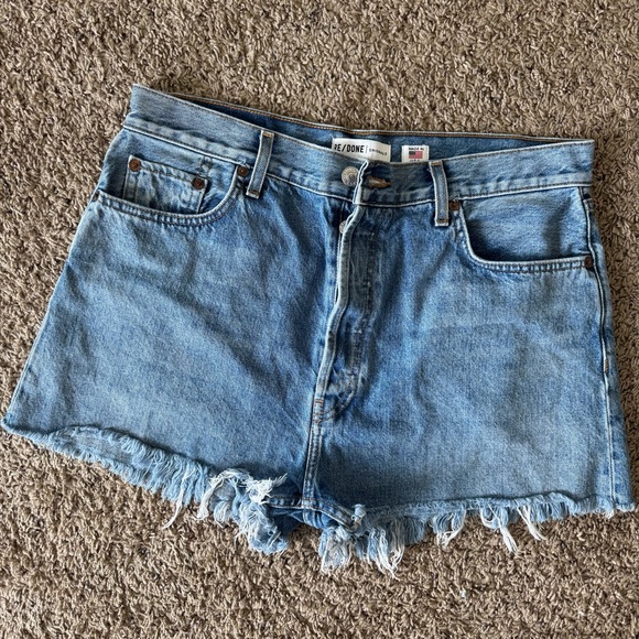 Re/Done High Rise Shorts Faded Indigo Size 31 Button Fly Like New